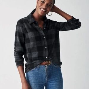 Faherty Legend Sweater Shirt Charcoal Black Buffalo Size S Womens